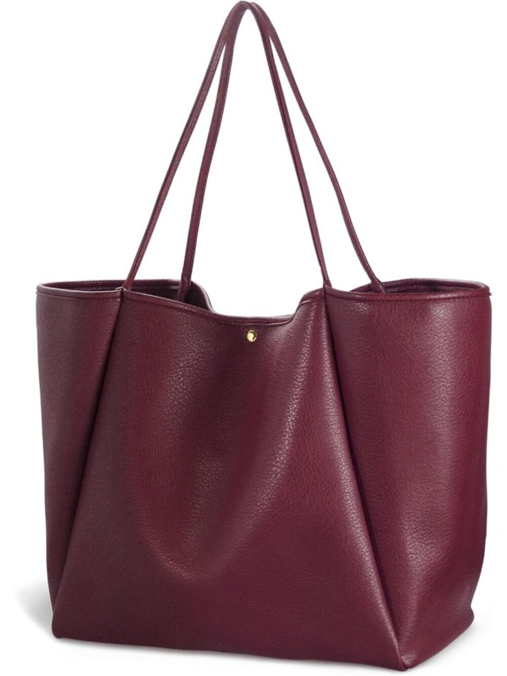Women's Dark Red Pu Leather Lightweight Magnetic Snap Closure Tote Handbag